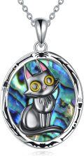 wholesale 925 Sterling Silver Abalone Shell Cat Pendant Necklace for Women-0-0