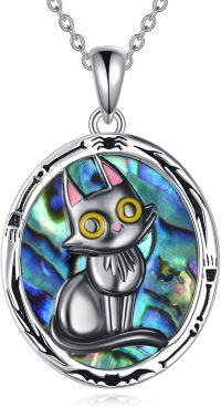wholesale 925 Sterling Silver Abalone Shell Cat Pendant Necklace for Women-H-Halloween Black Cat
