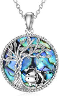 wholesale Sterling Silver Crystal Abalone Shell Animal Pendant Tree of Life Necklace-2-Abalone Shell-Cow