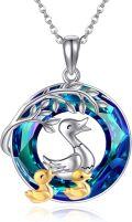 wholesale 925 Sterling Silver Blue Crystal Duck Family Pendant Necklace for Women Girls-0-0