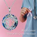 wholesale 925 Sterling Silver Tree of Life Pendant Necklace with Blue Crystal and Breast Cancer Awareness Ribbon Jewelry for Women-0-6