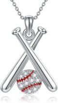 wholesale 925 Sterling Silver Baseball Bat & Ball Sporty Charm Necklace for Women Girls-0-0