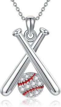 wholesale 925 Sterling Silver Baseball Bat & Ball Sporty Charm Necklace for Women Girls-baseball necklace