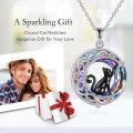wholesale 925 Sterling Silver Rainbow Crystal Black Cat Moon Pendant Necklace for Women-0-1