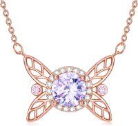 wholesale 925 Sterling Silver Gold-Plated Butterfly Pink Sapphire Gemstone Pendant Necklace-Butterfly-Rose