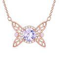 wholesale 925 Sterling Silver Gold-Plated Butterfly Pink Sapphire Gemstone Pendant Necklace-0-0