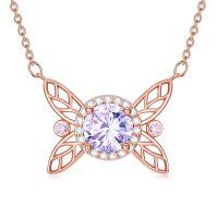 wholesale 925 Sterling Silver Gold-Plated Butterfly Pink Sapphire Gemstone Pendant Necklace-Butterfly-Rose