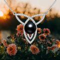 wholesale 925 Sterling Silver & 18K White Gold Plated Triquetra Pendant with Black Pearl and Cubic Zirconia Necklaces for Women-0-1