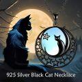 wholesale 925 Sterling Silver Moonstone Starry Night Black Cat Pendant Necklace for Women - Cat Lovers' -0-5