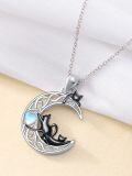 wholesale 925 Sterling Silver Moon Cats Heart Pendant Necklace-0-3