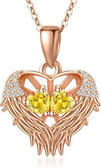 wholesale Sterling Silver 2 Birthstones Angel Wings Necklace for Women-11-11-Nov-Nov