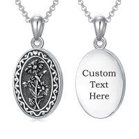 wholesale 925 Sterling Silver Oval Locket Bracelet Wholesale With Floral Engraving And Chain Clasp-3.photo&text customized-04-April-daisy-text-04-April-daisy-p-2.text customized