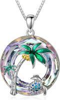 wholesale 925 Sterling Silver Crystal Sea Turtle & Coconut Trees Necklace for Women-0-5