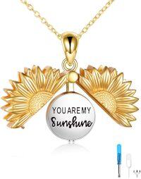 wholesale 925 Sterling Silver Sunflower Cremation Jewelry Urn Pendant with Chain and Funnel Set-Gold