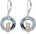 wholesale 925 Sterling Silver Moon Cat Earrings w/ Blue & Green Crystals Leverback  for Her-0-0