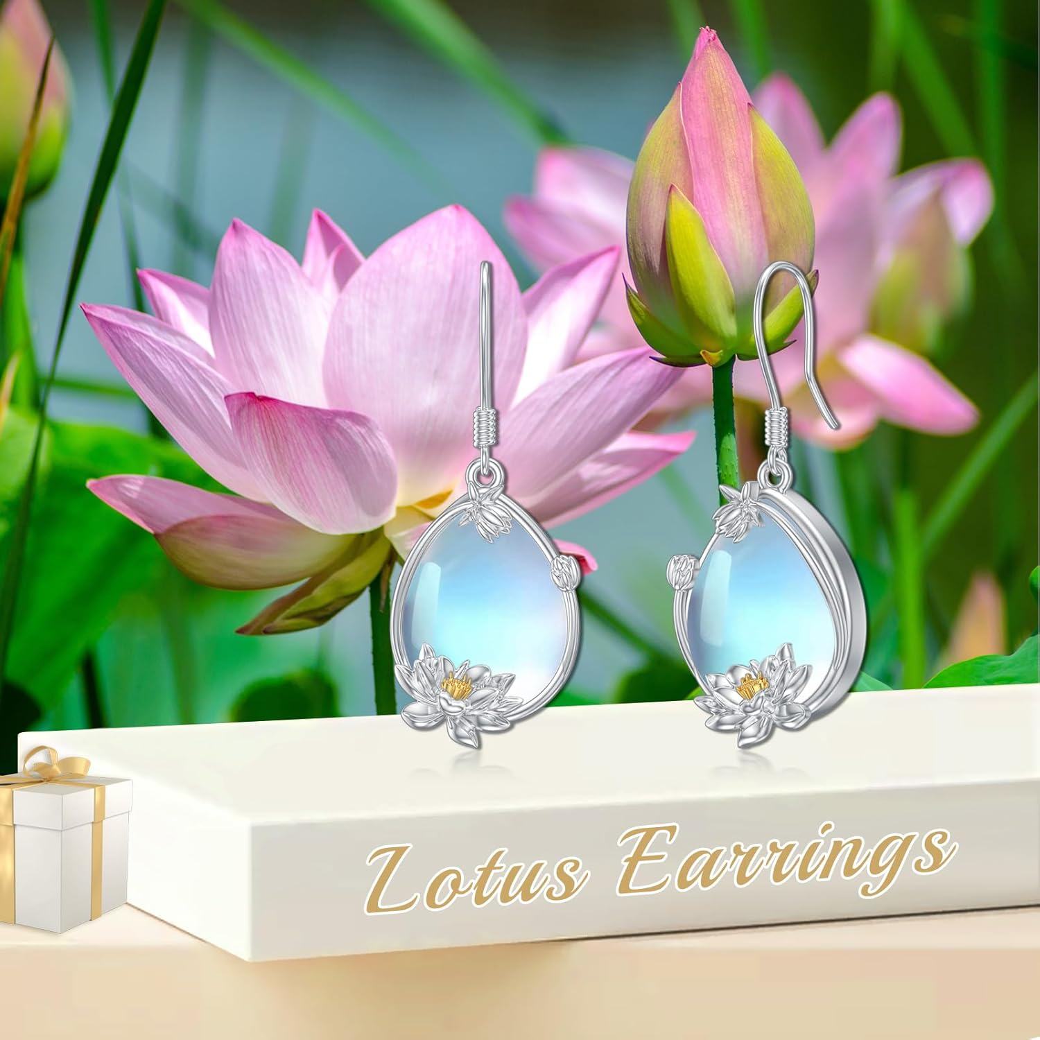 wholesale 925 Sterling Silver Teardrop Moonstone Flower Drop Earrings-0-4