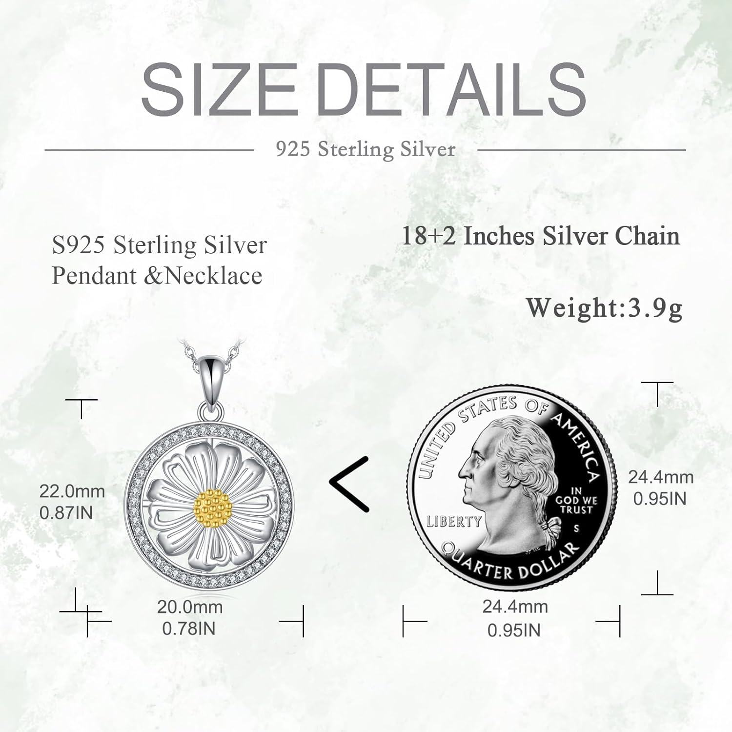 Sterling Silver Round Spinning Daisy Sunflower Pendant Necklace for Women-0-4