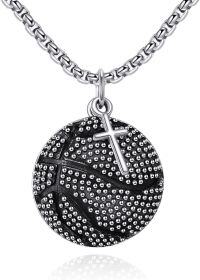 wholesale 925 Sterling Silver Basketball with Cross Necklace for Men Women Sports s-Basketball