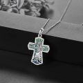 wholesale 925 Sterling Silver Cross with Green Shell Inlay and Religious Figures Pendant Necklace for Women Men  43cm Chain Length-0-4