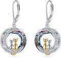 wholesale 925 Sterling Silver Rainbow Crystal Moon Cat Leverback Earrings Gift for Her-0-0