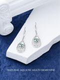 wholesale 925 Sterling Silver Teardrop Green Moss Agate Bohemian Filigree Dangle Earrings Gift for Her-0-2
