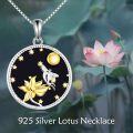 wholesale 925 Sterling Silver Round Fairy and Lotus Flower Chakra Necklace with Gold Stars Pendant-0-2