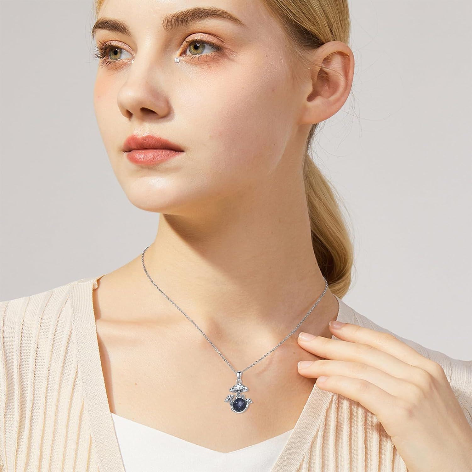  Sterling Silver Mushroom Necklace Jewelry Gift for Female Mushroom Lovers -0-3