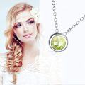 wholesale 925 Sterling Silver Green CZ Round Pendant Chain Necklace for Women Girls-0-4