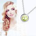 wholesale 925 Sterling Silver Green CZ Round Pendant Chain Necklace for Women Girls-0-4