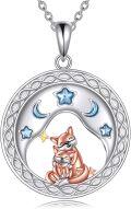 wholesale 925 Sterling Silver Moon & Stars Fox Family Pendant Necklace - Gifts for Women-0-0
