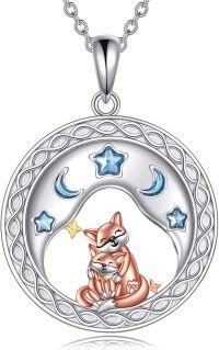 wholesale 925 Sterling Silver Moon & Stars Fox Family Pendant Necklace - Gifts for Women-fox moon star necklace