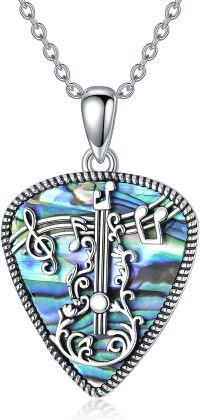 wholesale 925 Sterling Silver Abalone Shell Musical Notes Cross Pendant Necklaces for Women Girls Music Lovers Gifts-Silver
