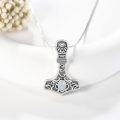 wholesale 925 Sterling Silver Thor's Hammer Pendant with Moonstone - Norse Viking Jewelry for Men & Women-0-2
