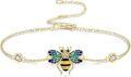 wholesale 14K Gold Bee Charm Bracelet with Blue Enamel and CZ Stones for Women Girls-0-0