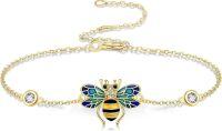 wholesale 14K Gold Bee Charm Bracelet with Blue Enamel and CZ Stones for Women Girls-bee bracelet