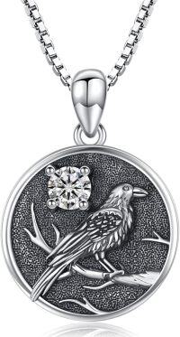 wholesale Silver Synthetic Stone Raven Pendant Crow Round Necklace Gift for Women-April - Created Diamond