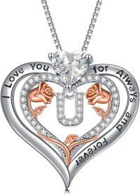 wholesale Sterling Silver Rose Pendant Necklace A Z Initial Letter Heart Jewelry for Women Valentine Mother s Day Birthday Gifts for Her-Letter U