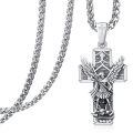 wholesale 925 Sterling Silver Saint Christopher and Saint Michael Cross Pendant Chain Necklace for Men & Women Catholic Religious -0-0