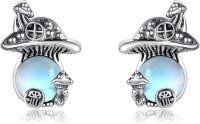 wholesale 925 Sterling Silver Mushroom Stud Earrings w/Moonstone & Moss Agate for Women's  Set - Mothers Day Presents-Moonstone
