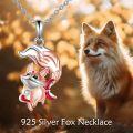 wholesale 925 Sterling Silver Cartoon Fox Pendant Necklace with Red Accents and Crystal Eyes-0-1