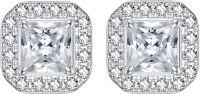 wholesale 925 Sterling Silver Platinum Asscher Cut Halo Stud Earrings with Moissanites and Cubic Zirconia (D Color VVS Clarity)-Princess Cut