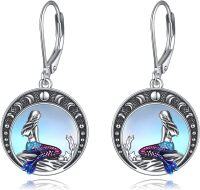 wholesale 925 Sterling Silver Mermaid Leverback Drop Earrings-Moonstone mermaid earrings