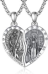 wholesale 925 Sterling Silver Saint Christopher and Virgin Mary Couples Necklace Set - Religious Gift for Him & Her-Saint Christopher and Miraculous Medal