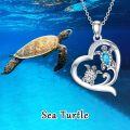 wholesale 925 Sterling Silver Heart-Shaped Mother & Baby Turtles Pendant with Blue Topaz and White Cubic Zirconia Gemstones s for Mom or Wife-0-1