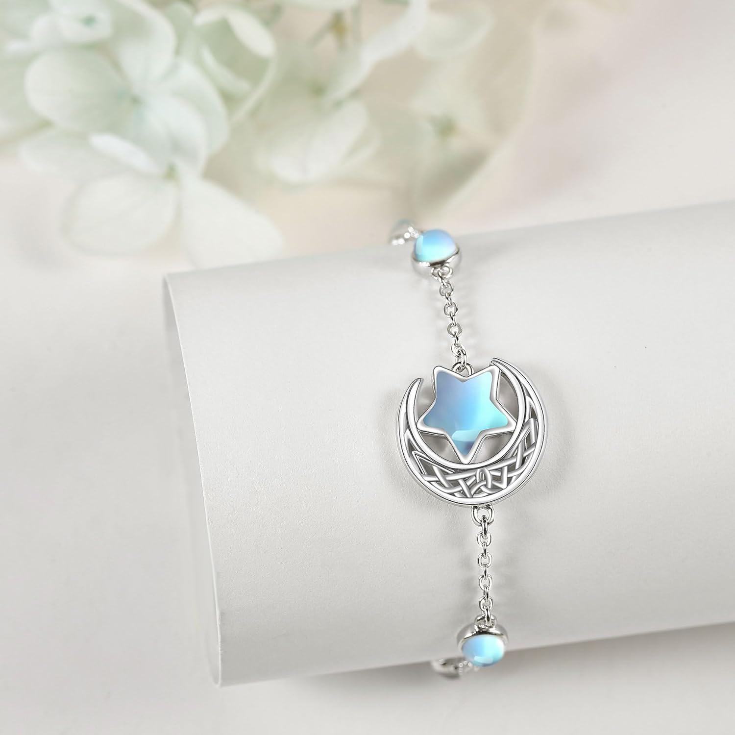 Silver Moonstone Star & Crescent Adjustable Bracelet - 925 Sterling Silver s for Women and Girls-0-2