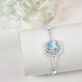 wholesale 925 Sterling Silver Crescent Moon Star Rainbow Moonstone Chain Bracelet For Women-0-2