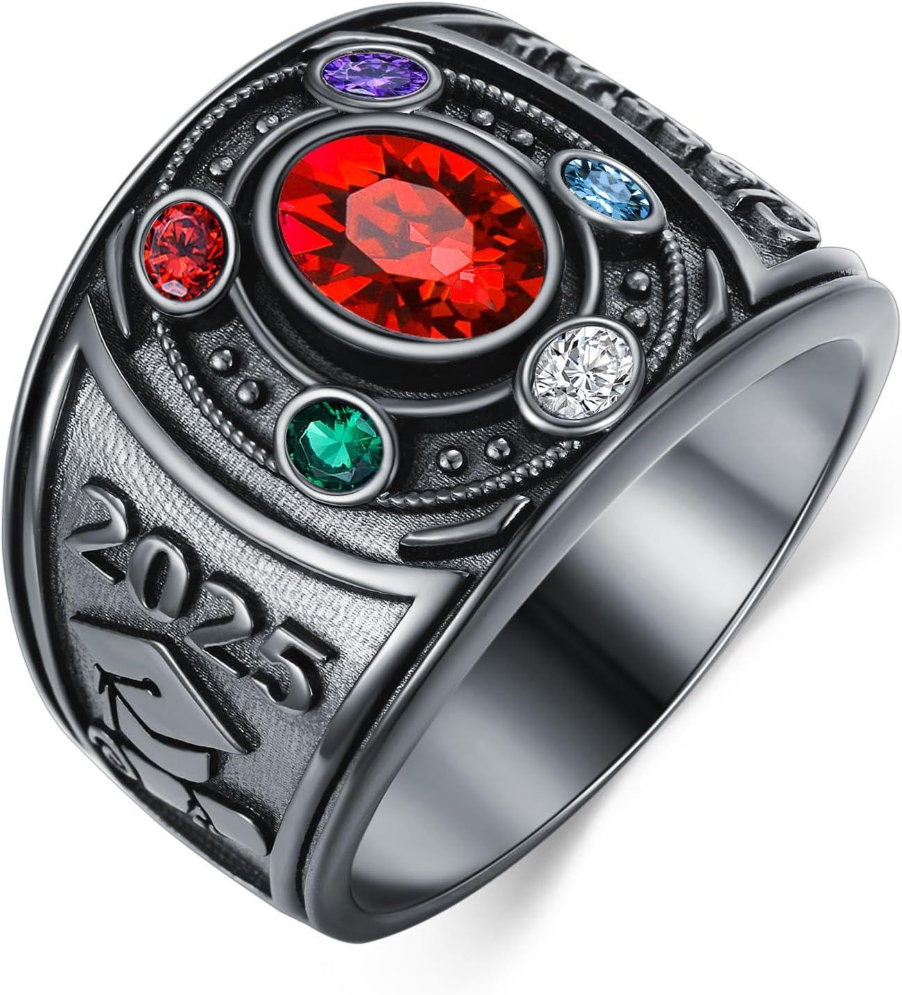 925 Sterling Silver Men s Class Ring with Oval Birthstone High School Graduation Gift-0-0