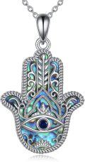 wholesale 925 Sterling Silver Abalone Shell Hamsa Hand with Blue Sapphire Evil Eye and Star of David Pendant Lucky Charm Necklace for Women & Men-0-0