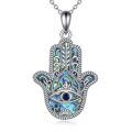 wholesale 925 Sterling Silver Hamsa Hand Evil Eye Abalone Shell White Gold Plated Pendant Necklace-0-0