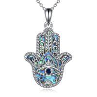 wholesale 925 Sterling Silver Hamsa Hand Evil Eye Abalone Shell White Gold Plated Pendant Necklace-Evil Eye